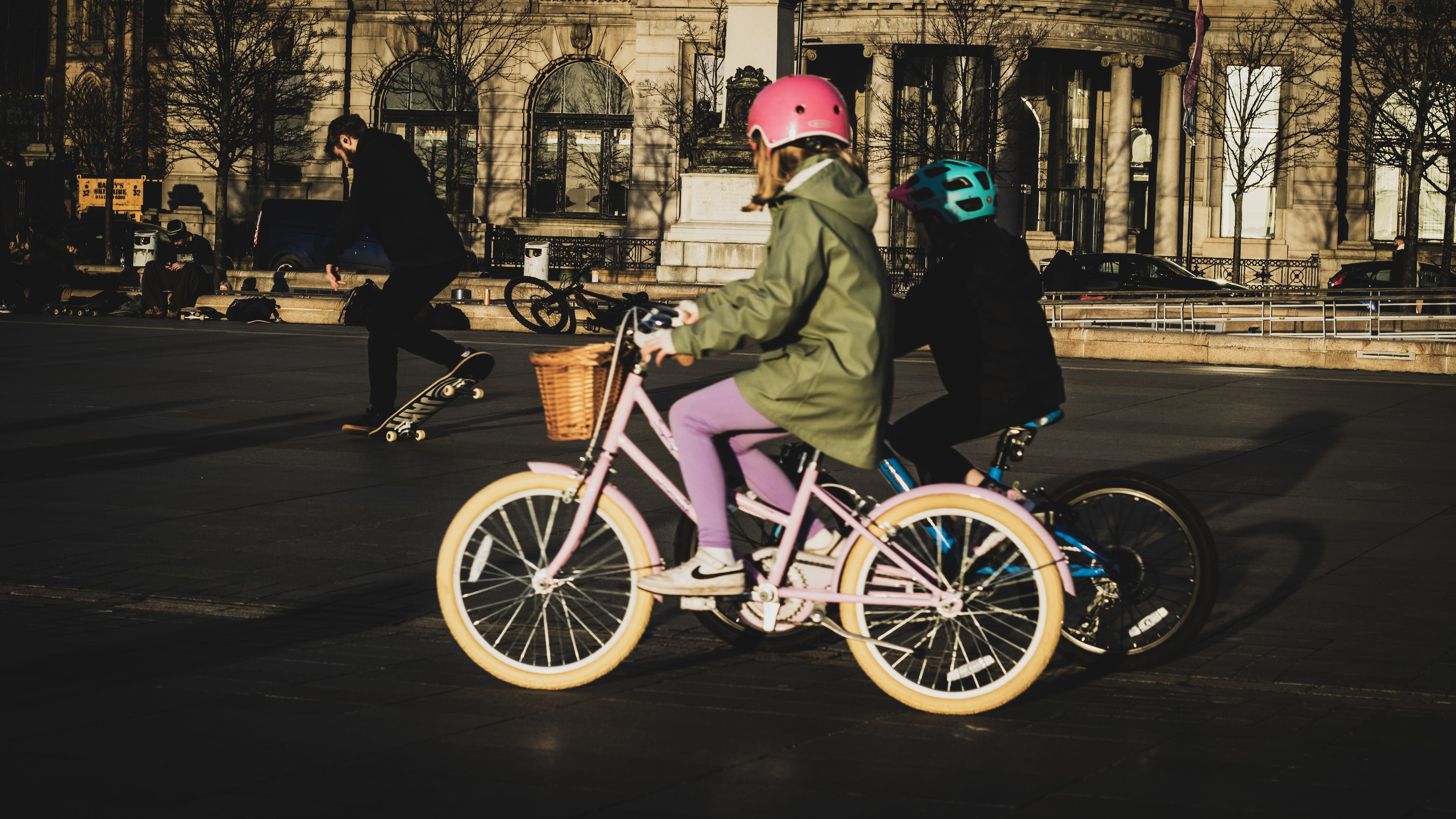 Girl biking near the docks
